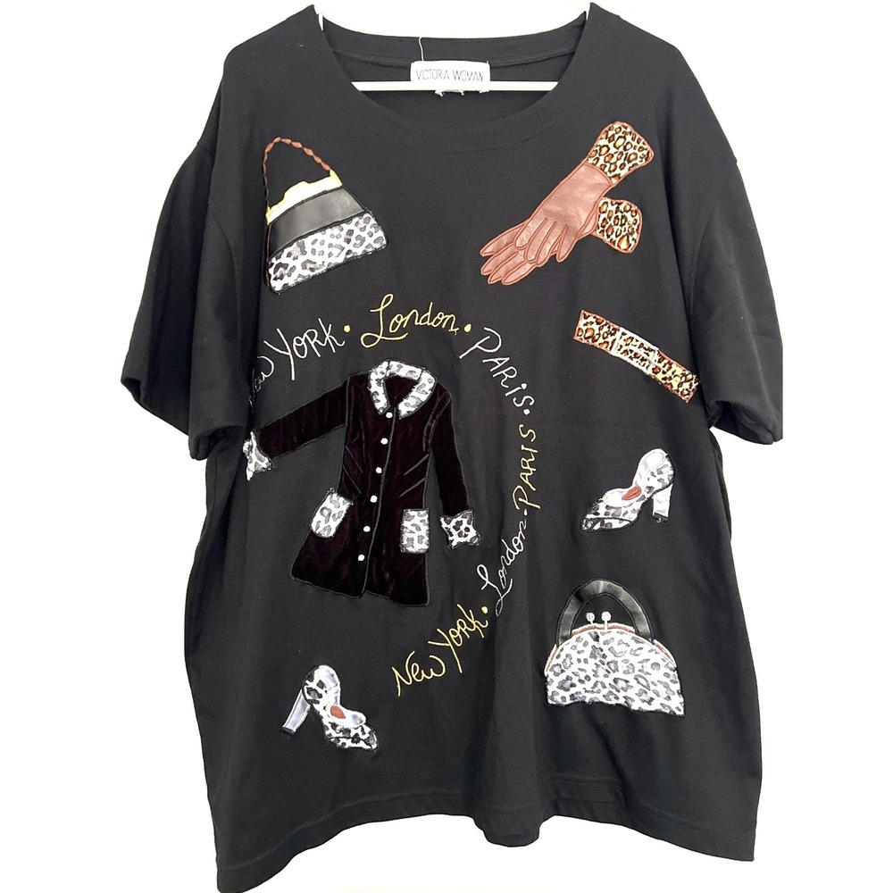 Victoria Woman Shirt Womens‎ Large Paris London New York Embellished Fashion Art